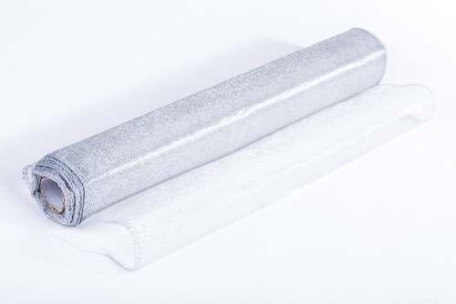 Lesklá organza strieborná 36cm x 10yrd